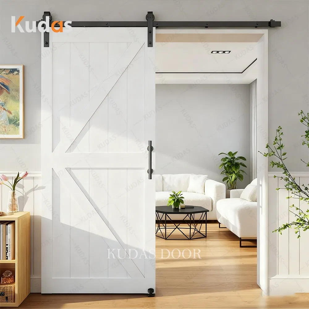 Modern Design White Solid Wood Sliding Glass Barn Door for Interior Bedroom Bathroom Kitchen Stylish Decoration