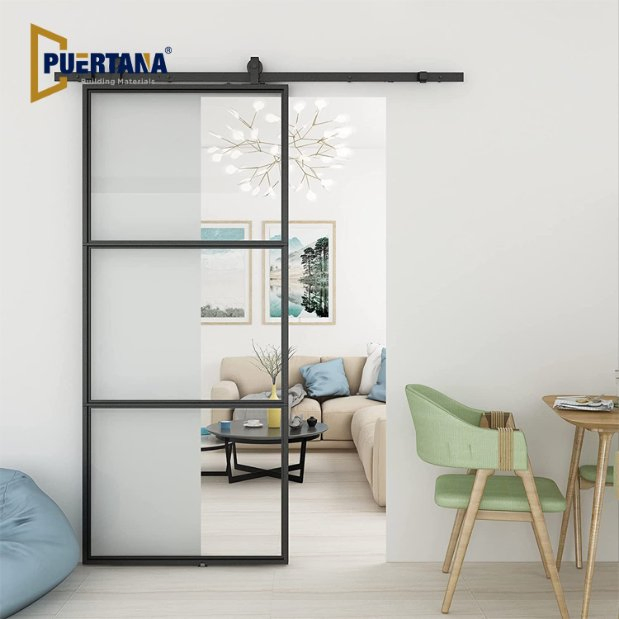 Residential Industrial Design Sliding Metal Track Steel Aluminium Glass Barn Doors Interior