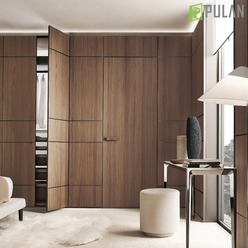 Minimally Hidden Aluminum Frame and Silent Lock Interior MDF Door Skin with PVC Finishing Particleboard / MDF Strip / Solid Wood Core Flush Bedroom Wooden Door