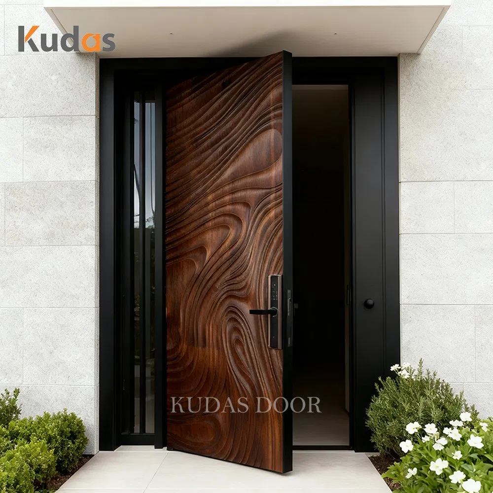 Walnut Solid Wood Exterior External Wooden Pivot Main House Front Entry Door