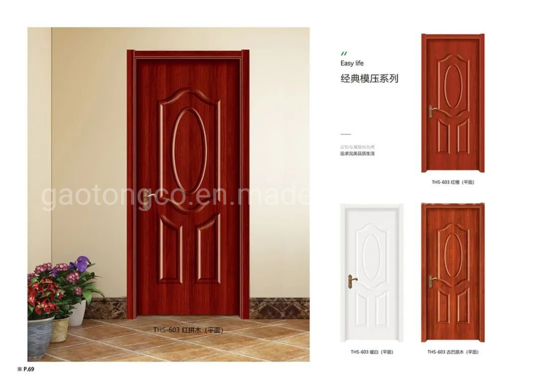 Economical Interior Wooden Rounded MDF Ffilling LVL Frame PVC Door
