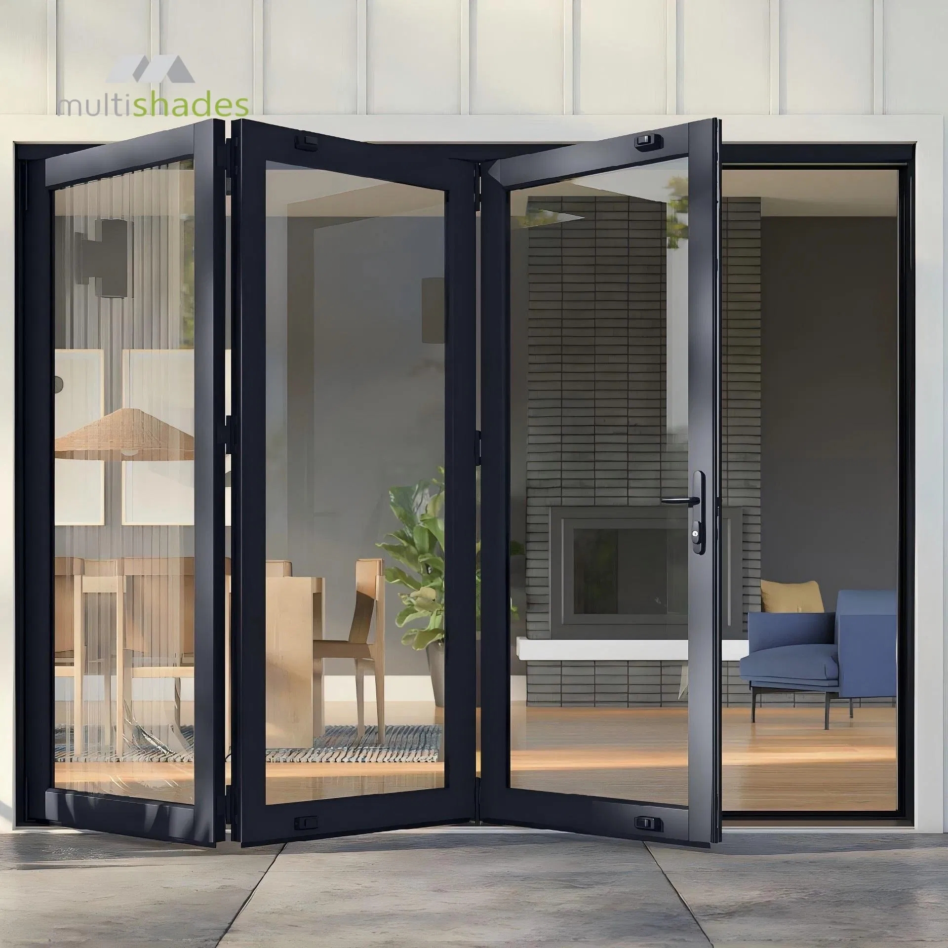 Multishades Nfrc Certified Folding Door Aluminium Bi-Fold Door Metal Folding Glass Door Thermal Break Aluminum Accordion Door