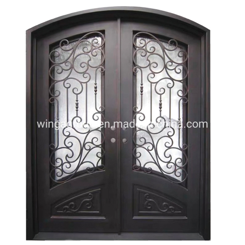 Popular America with Mosquito Net Open Glass Double Dual Leaf Steel Door Front Entry Security Wrought Iron Metal Steel Gate Door