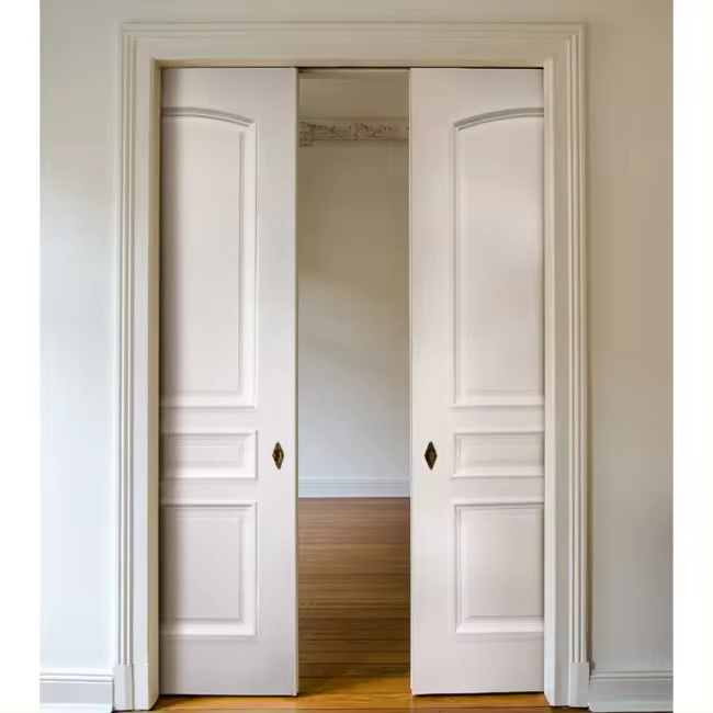 Customization Modern Interior Room Large Wood Sliding Hidden Pockets Doors System Luxury Walnut Solid Wooden Pocket Flush Door