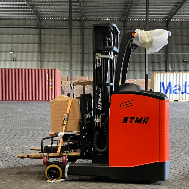 Stma 48V 2000kg 2tn Electric Reach Truck Lift Standing Forklift Stacker in Warehouse Narrow Aisle