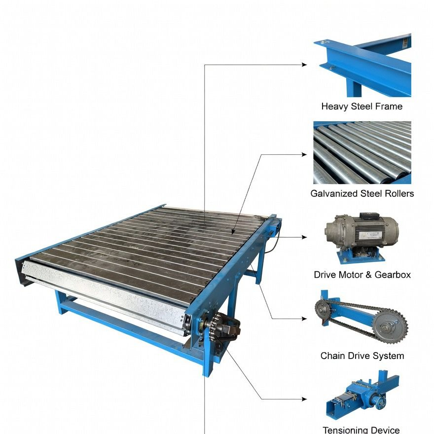 Painted Carbon Steel Belt Conveyor / Coated Frame Chain Conveyor for Indoor Use