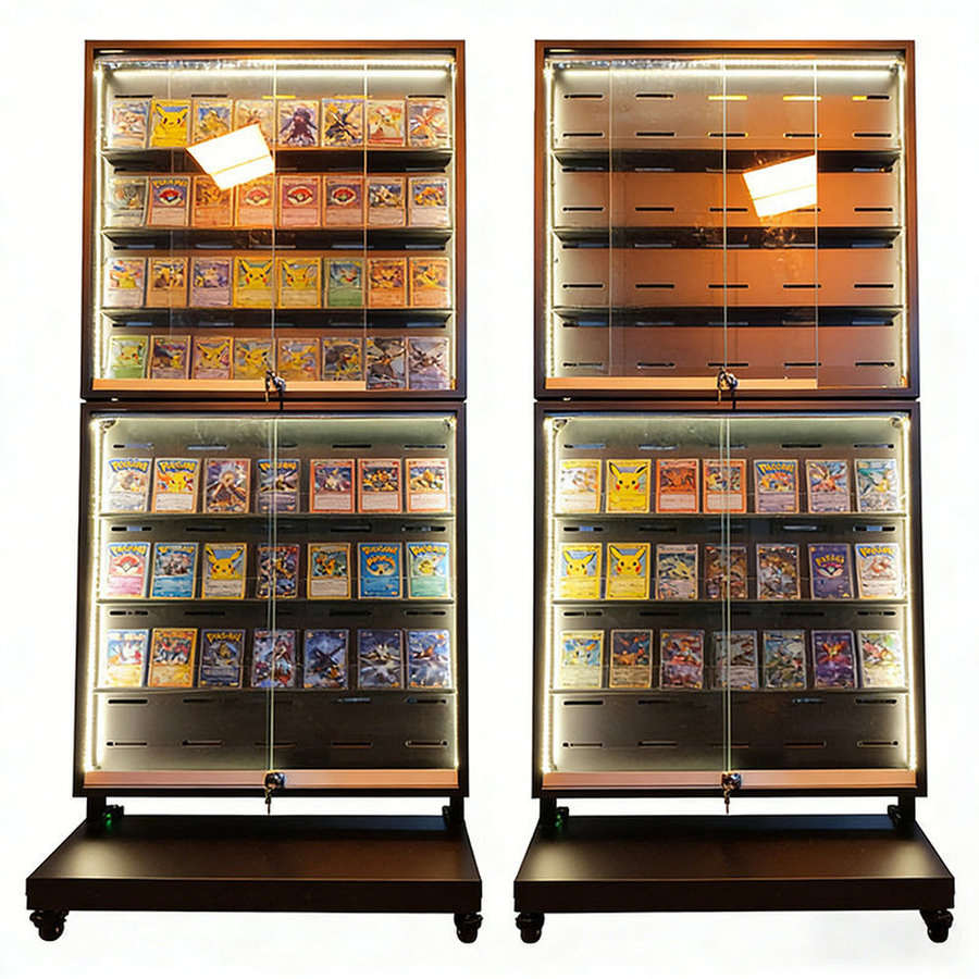 High Quality Iron and Glass Material Trading Card Display Case Rack