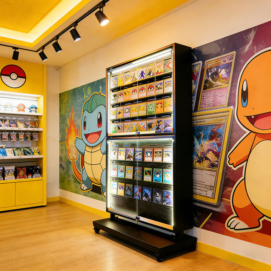 High Quality Iron and Glass Material Trading Card Display Case Rack