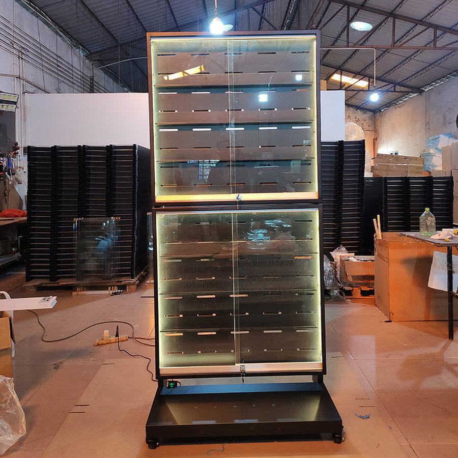 High Quality Iron and Glass Material Trading Card Display Case Rack