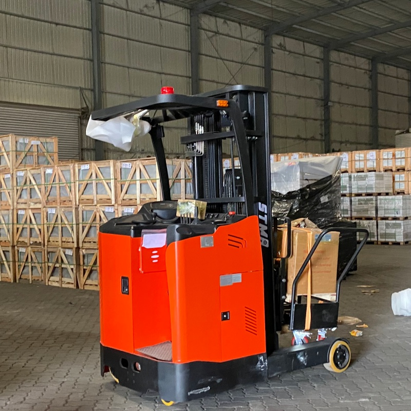 Stma 48V 2000kg 2tn Electric Reach Truck Lift Standing Forklift Stacker in Warehouse Narrow Aisle