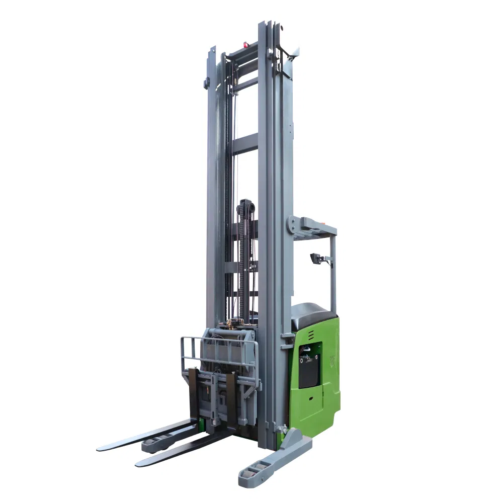 China Hot Sales Warehouse Double Deep Reach Stacker 1/ 1.5/ 2ton Standing Electric Reach Truck with 10.5 Meter Lift Height