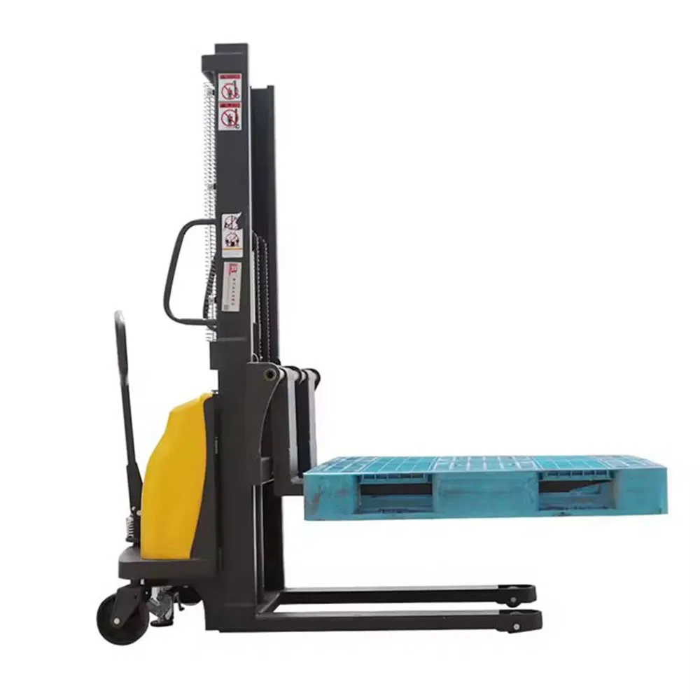 Walkie Rider Type Full Electric Stacker Forklift 1t Pallet Truck for Warehouse