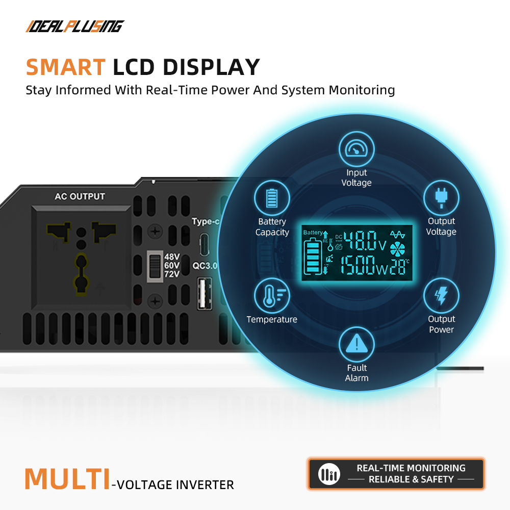 OEM/OEM Pure Sine Wave Power Inverter 48V 60V 72V to 220V 50Hz/60Hz with LED Display High Efficiency for Industrial Automation
