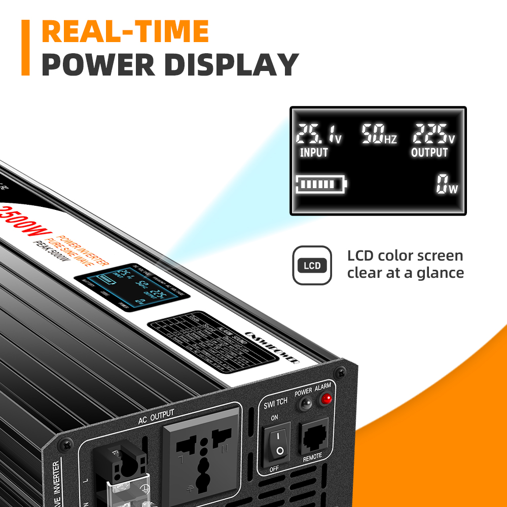 Smart Fan Cooling 6000W DC to AC Solar Power Inverter 12V 24V to 110V 120V 220V Pure Sine Wave with LCD Play