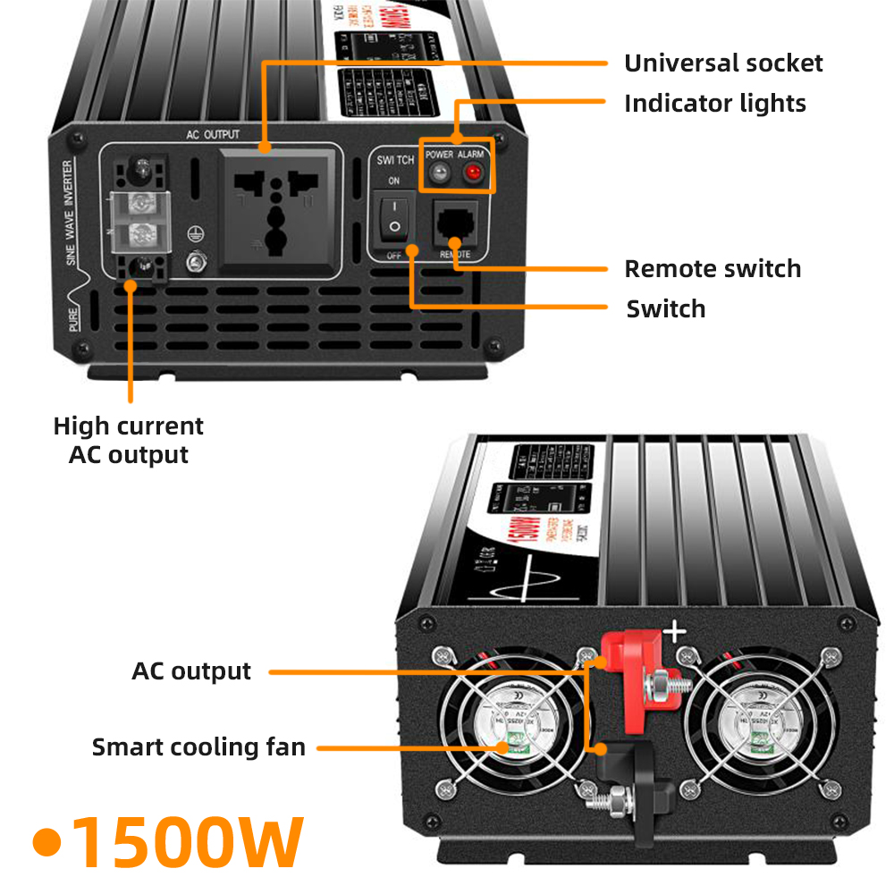 Portable 500W 600W 1000W 1500W Car Power Inverter 12V 24V 48V 110V 220V 230V DC to AC Pure Sine Wave Inverter