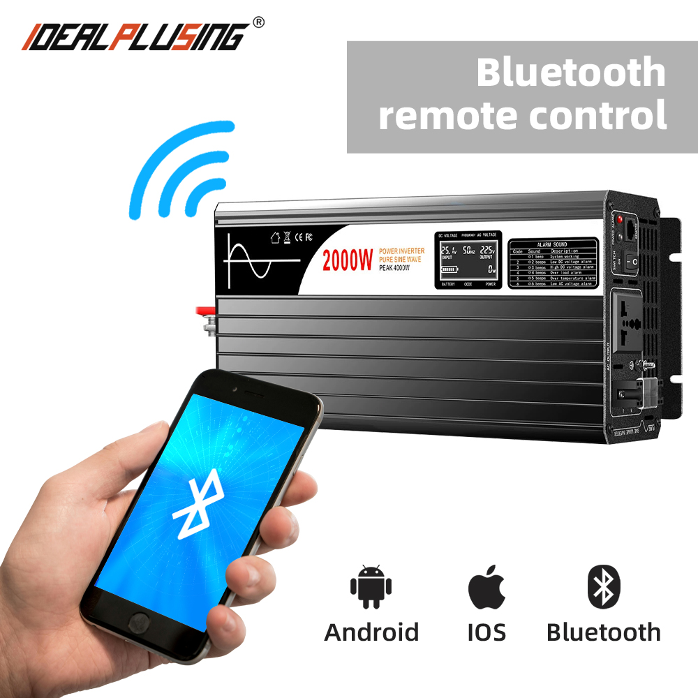 Smart DC to AC 12V 24V 48V 72V 110V 120V 50/60Hz Pure Sine Wave Power Inverter 2000W Inverter for Home/Car Appliances