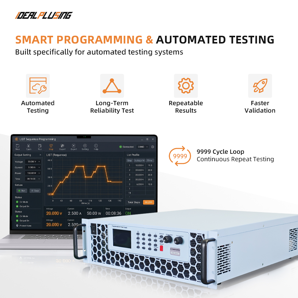 IDEALPLUSING Programmable DC Power Supply 9VDC 50A 90A 500A with 5-Digit Display High Performance for Quality Inspection Systems