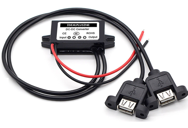 12V to 5V Step Down Dc Dc Converter Dual Micro USB Left Angle Car Power Supply Charger
