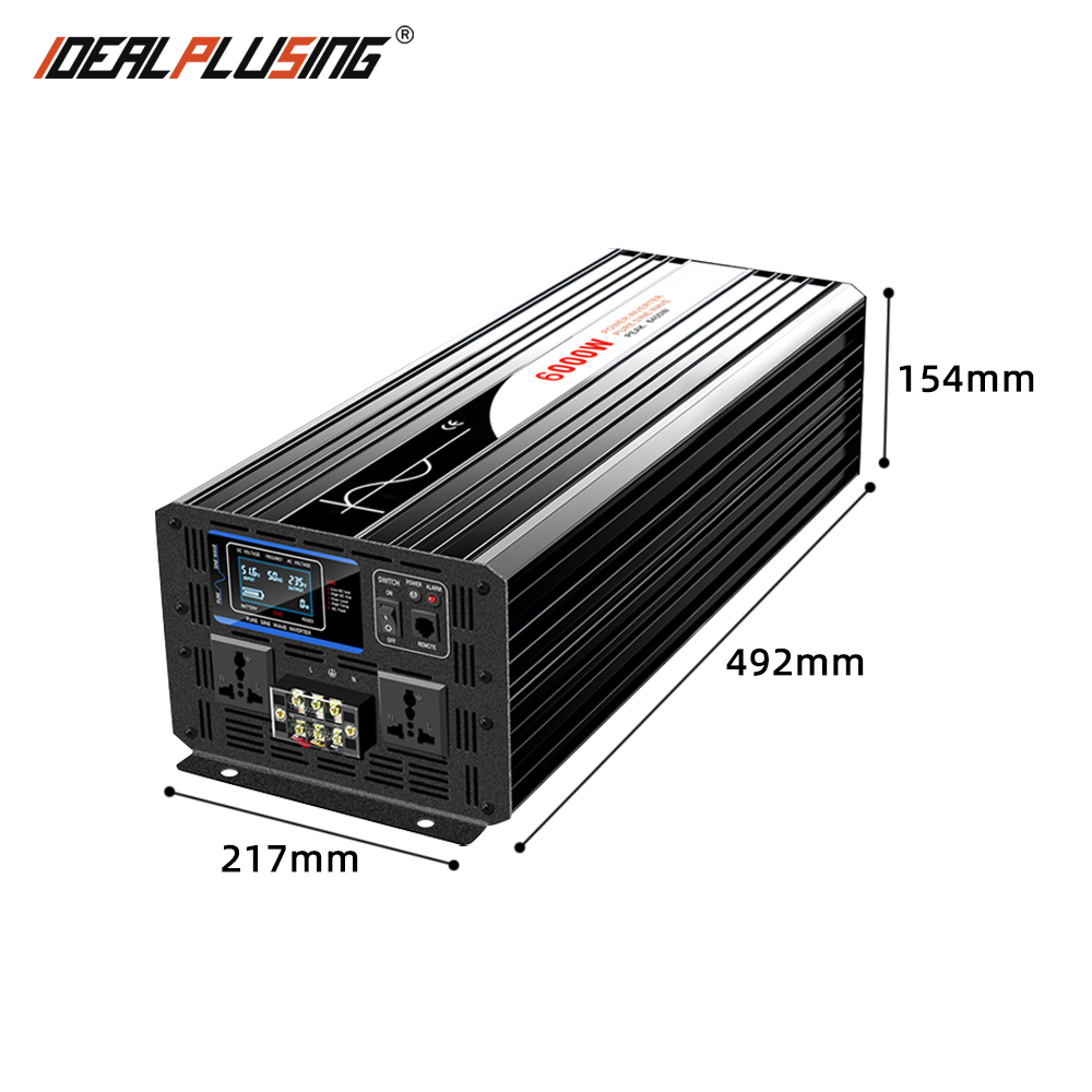 Smart Fan Cooling 6000W DC to AC Solar Power Inverter 12V 24V to 110V 120V 220V Pure Sine Wave with LCD Play
