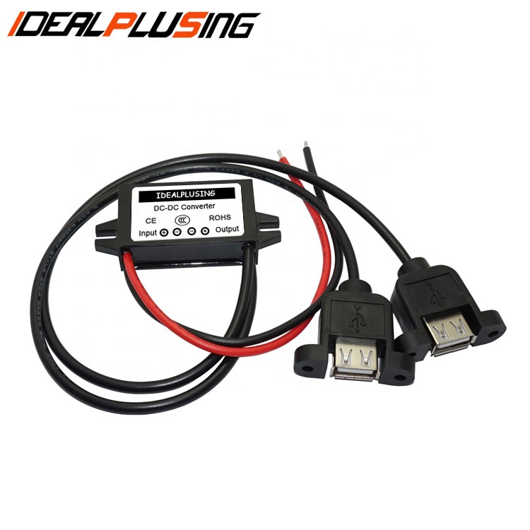IDEALPLUSING 24v/12v to 5v Step Down Converter 3A Dual Micro Mini USB Car Charger Cable for SmartPhone