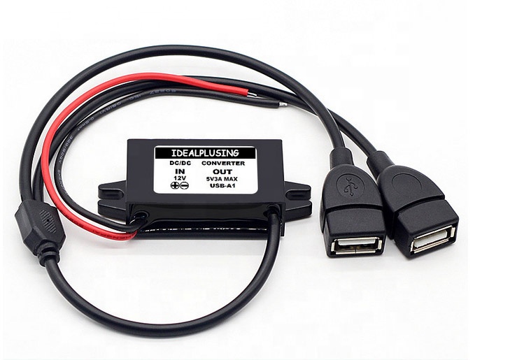 12V to 5V Step Down Dc Dc Converter Dual Micro USB Left Angle Car Power Supply Charger