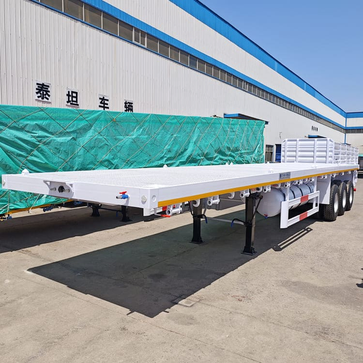 (Spot Discount) China 3/Tri Axles 60 Tons 20/40 Foot FT Container Shipping Flat Deck High Bed Platform Triaxle Flatbed Truck Semi Trailer for Sale Price