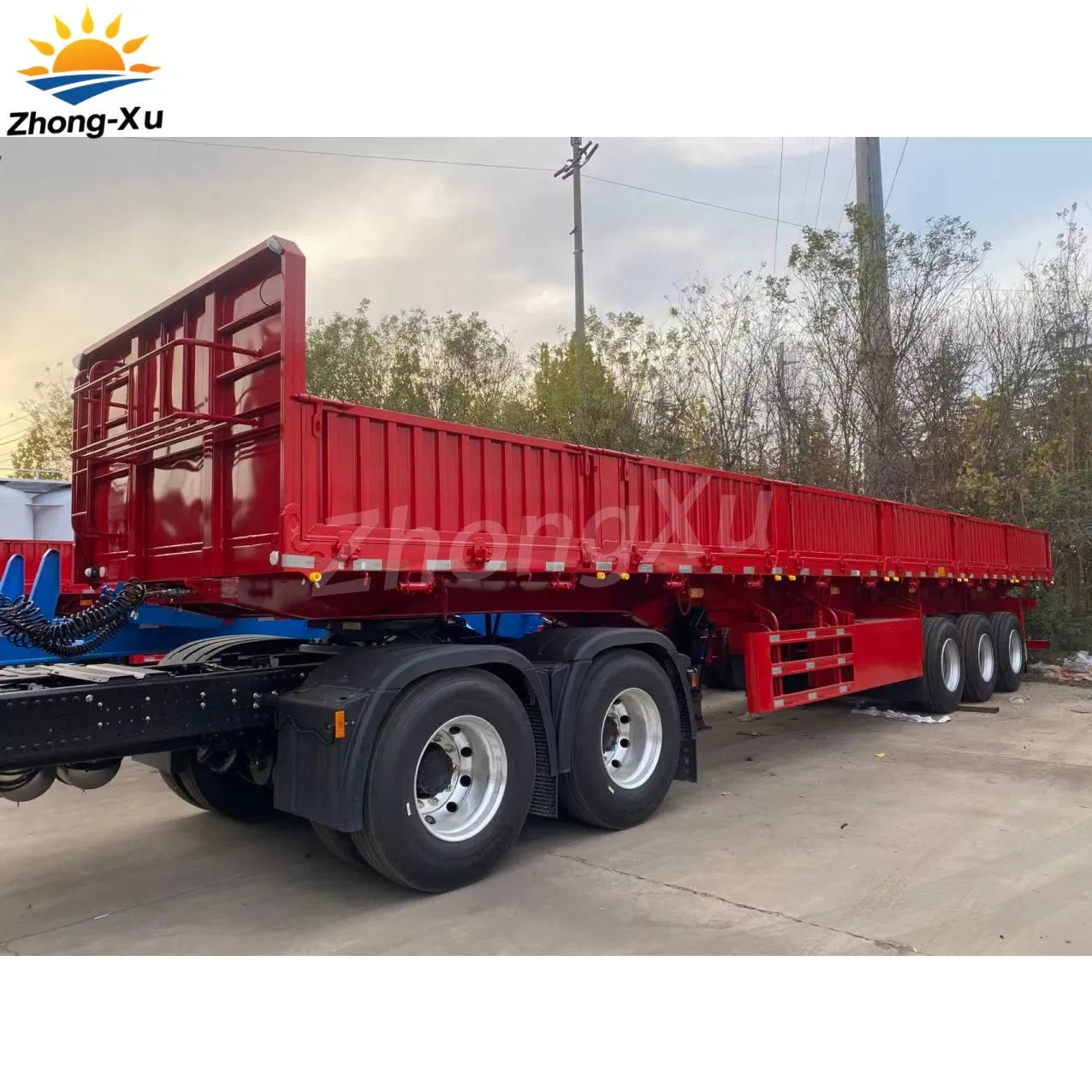 3 Axles Drop Side Board/Sidewall Tri Axle Trailer with Side Wall Grain Cargo/ Food Transport Truck Semi Trailer
