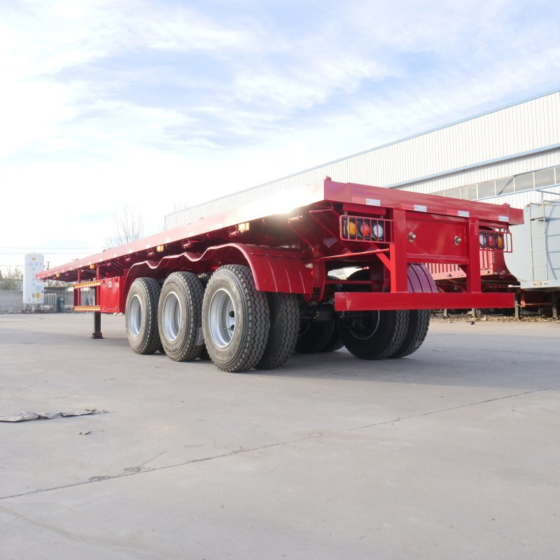 3 Axle Extendable Mechanical Suspension 20FT 40FT 45FT 60/70/80 Ton Flatbed Semi-Trailer / Container Transport Truck for Heavy Cargo &amp; Project Logistics Customi