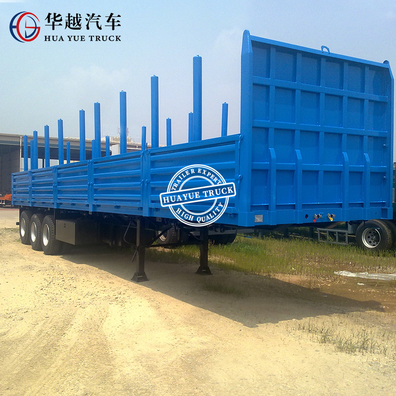 Heavy Duty 3-Axle Log Timer Semi Trailer Flatbed Semi-Trailer with Removable Pillars for Wood Transport