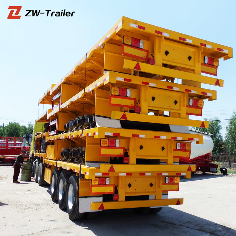 Zw Group Cimc 3 Axle 40 Foot Flatbed Semi Trailer Wholesale Price 3 Axle Flatbed Trailer with Front Wall 40 Foot Flat Bed Trailer