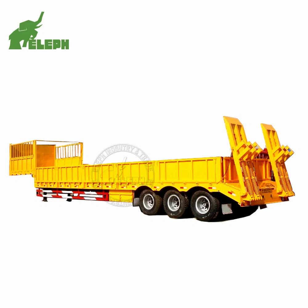 3 Axle 50t-80t Extension Low Bed Lowboy Heavy Truck Trailer Lowbed Semi Trailer with Side Wall