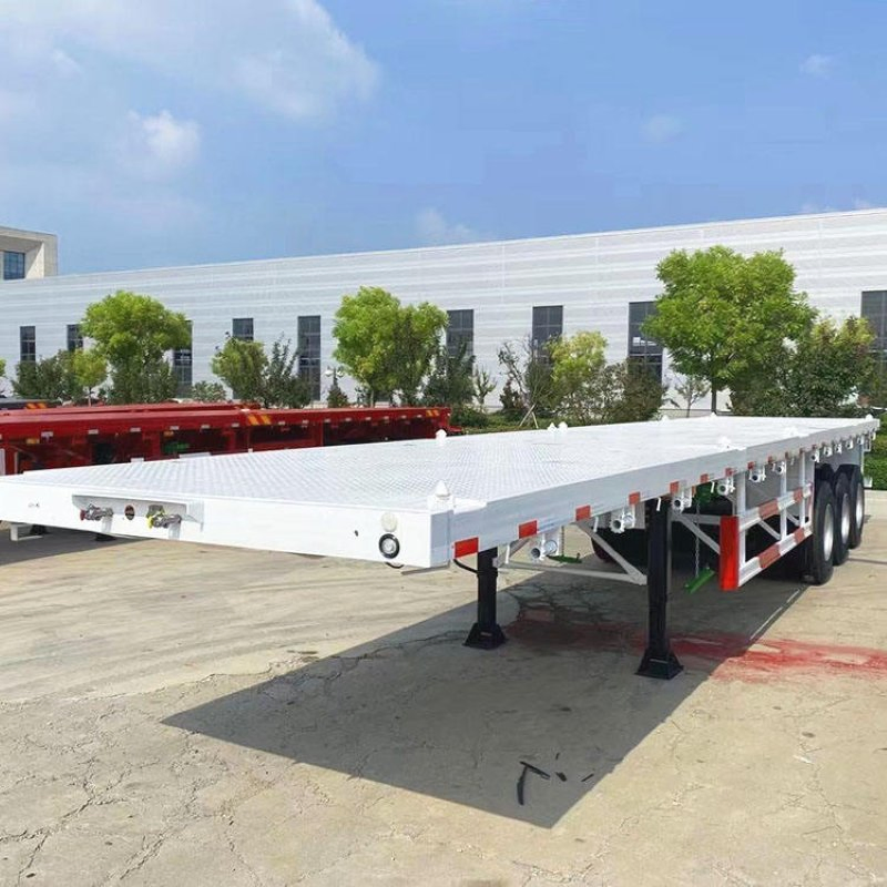 3 Axle Extendable Mechanical Suspension 20FT 40FT 45FT 60/70/80 Ton Flatbed Semi-Trailer / Container Transport Truck for Heavy Cargo &amp; Project Logistics Customi