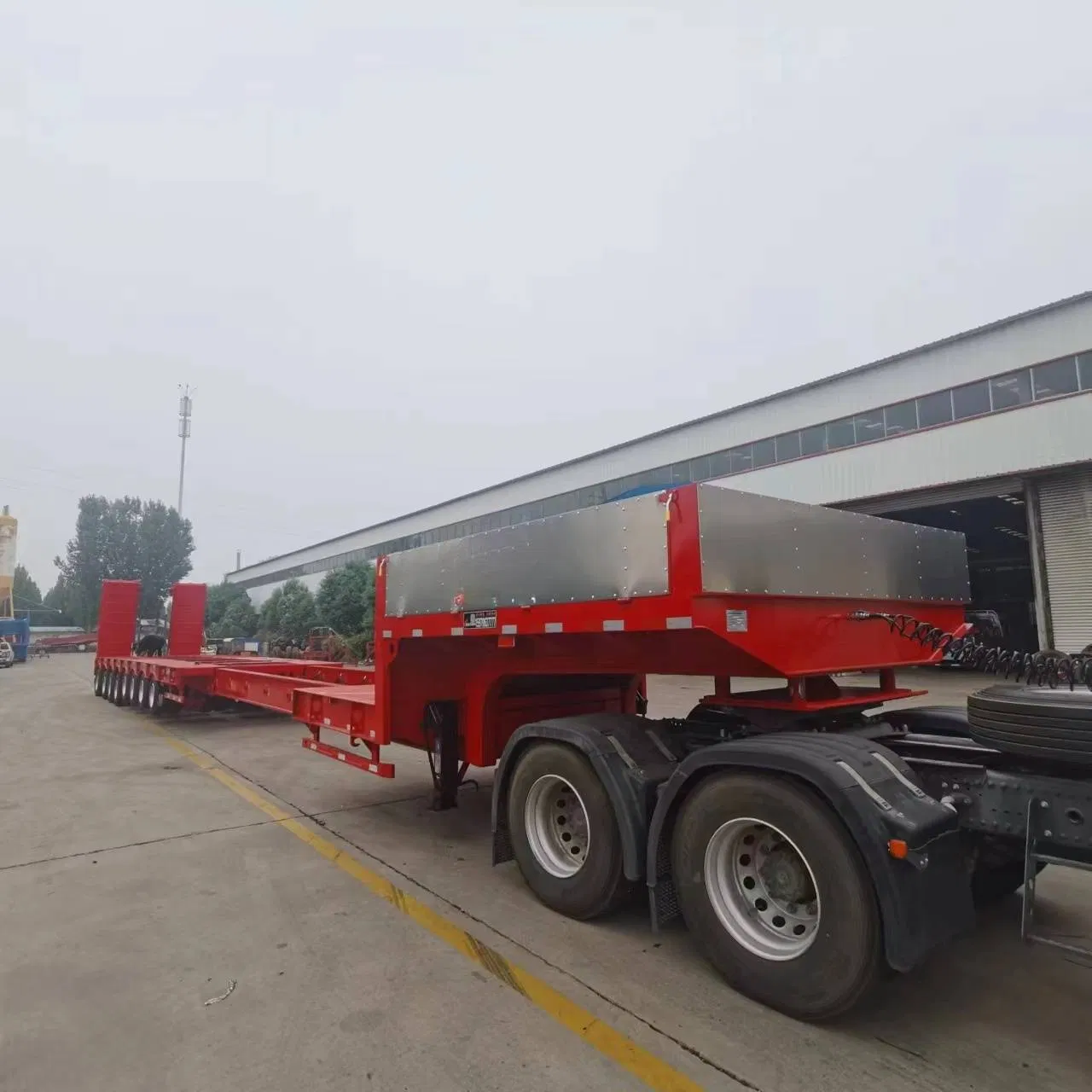 2 Lines 80ton Platform Lowbed Semi Trailer with Ladder