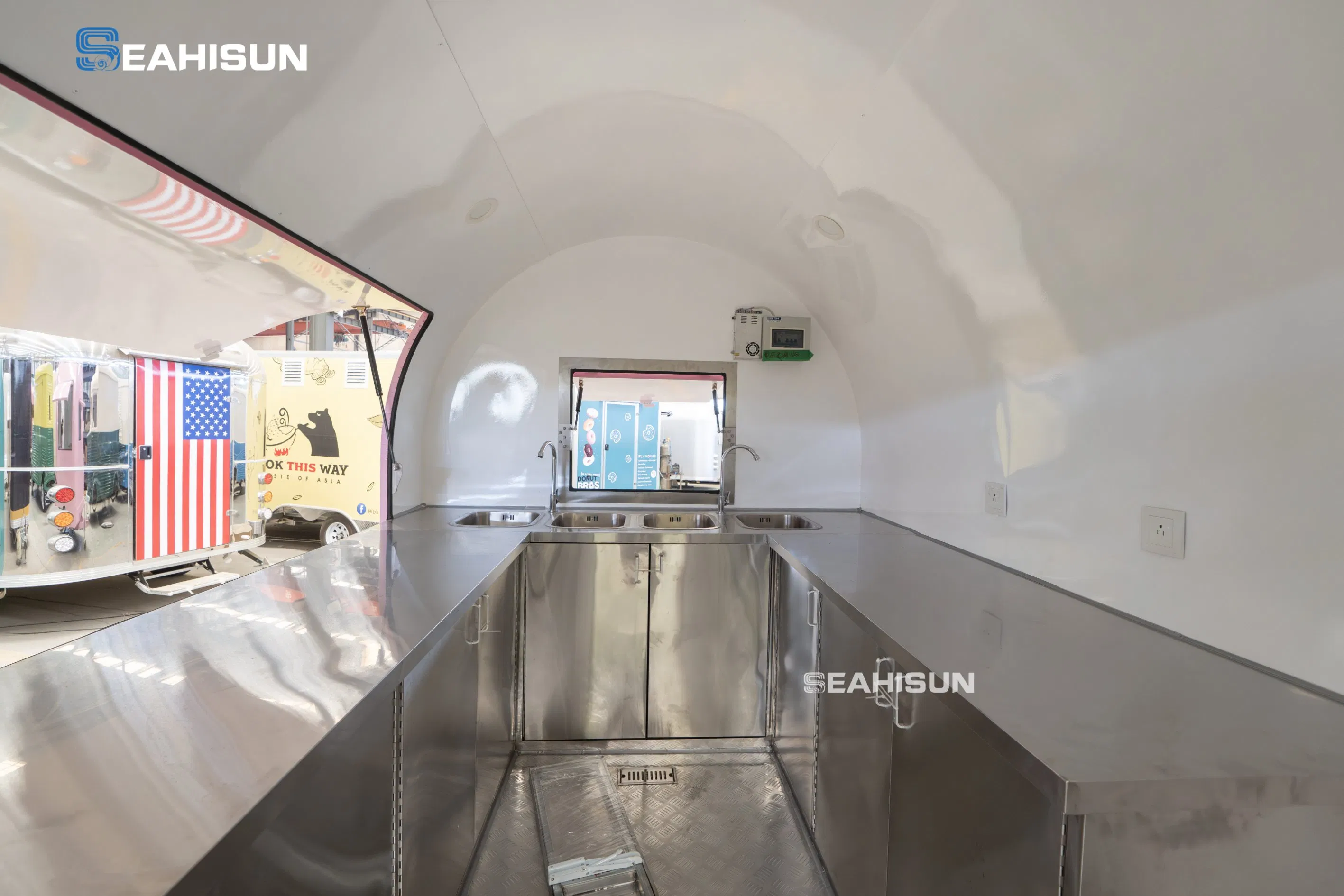 Pizza Outdoor Mobile Bar Concession Food Catering BBQ Ice Cream Coffee Roundness Ice Cream Push Cart Snack Kiosk Food Truck Fast Food Trailer with Full Kitchen