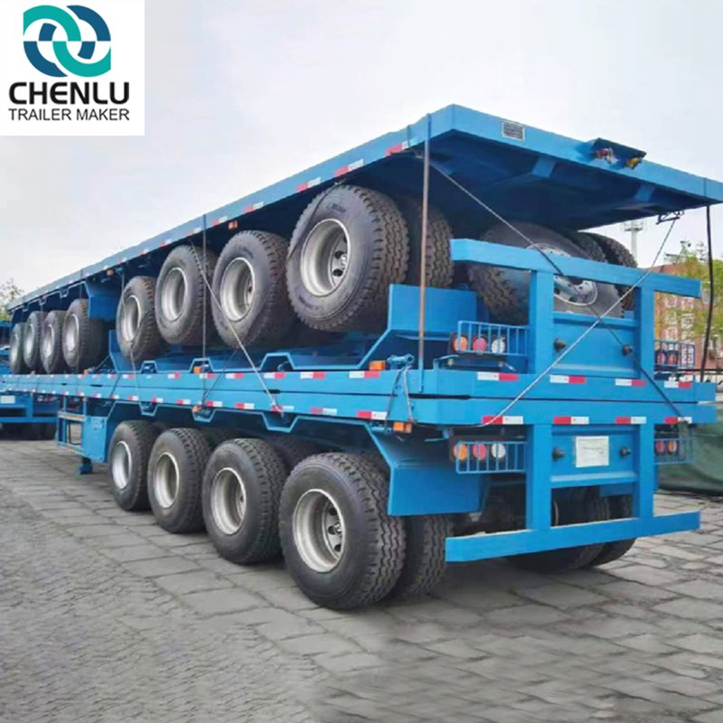 African Heavy-Duty Three-Axle, Four-Axle, 40-Ton, 60-Ton, 80-Ton Cargo Container Transport Flatbed Trailers and Flatbed Semi-Trailers