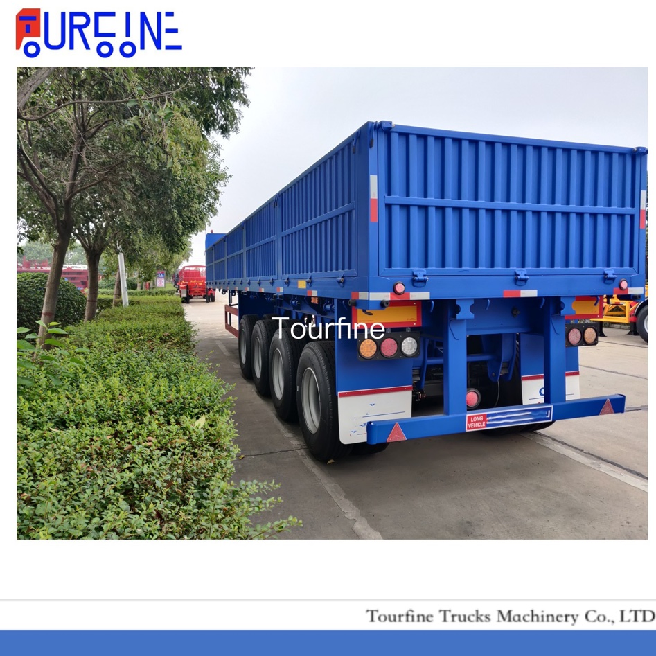 Van/Box/Side Wall/Fence/Stake Truck Semi Trailer for Animal/Livestock/Beer Transport 4 Axle Container Trailer with Removable Side Wall