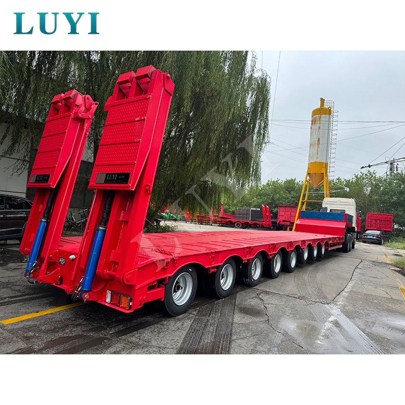High Quality Heavy Duty 8 Axle Lowboy Semi-Trailer Lowbed Semi Trailer Transport Heavy Machine Low Bed Semi Trailer with Hydraulic Ladder