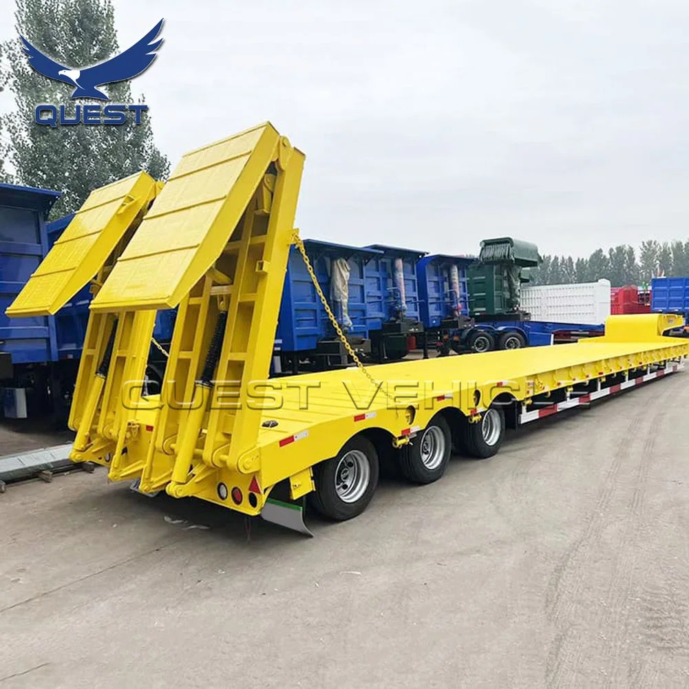 3axle 80ton Heavy Duty Gooseneck Hydraulic Ramp Low Loader/Lowbed/ Lowboy Low Bed Trailer Truck Semi Trailers for Excavator Transport