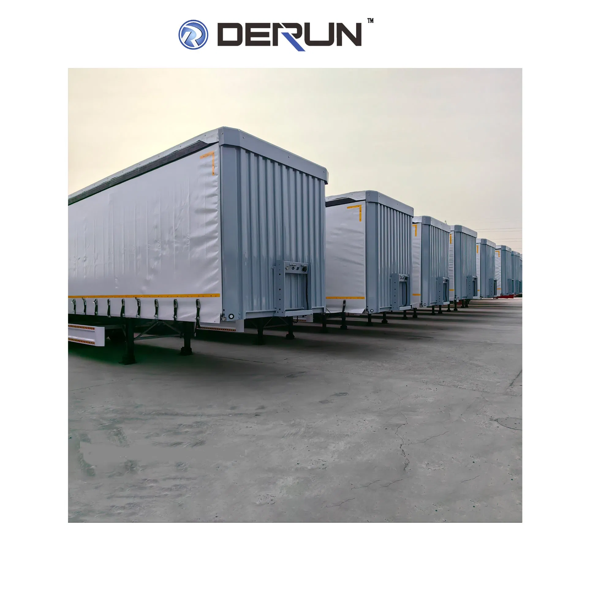 Derun 3 Axle 60 Tons Cargo Transport Trailer Dry Van Box Side Curtain Semi Trailer for Sale