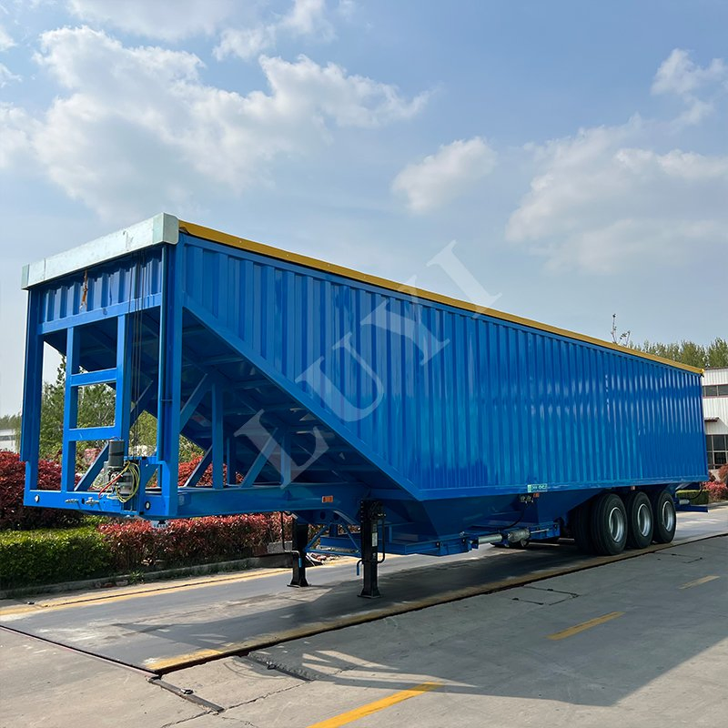 Grain Transport Special Semi-Trailer U-Shaped Car, 30-60 Tons, Custom Shaft 3 Axles Cargo Grain Beet Transport Bottom Unloading Van Trailer Box Semi Trailer