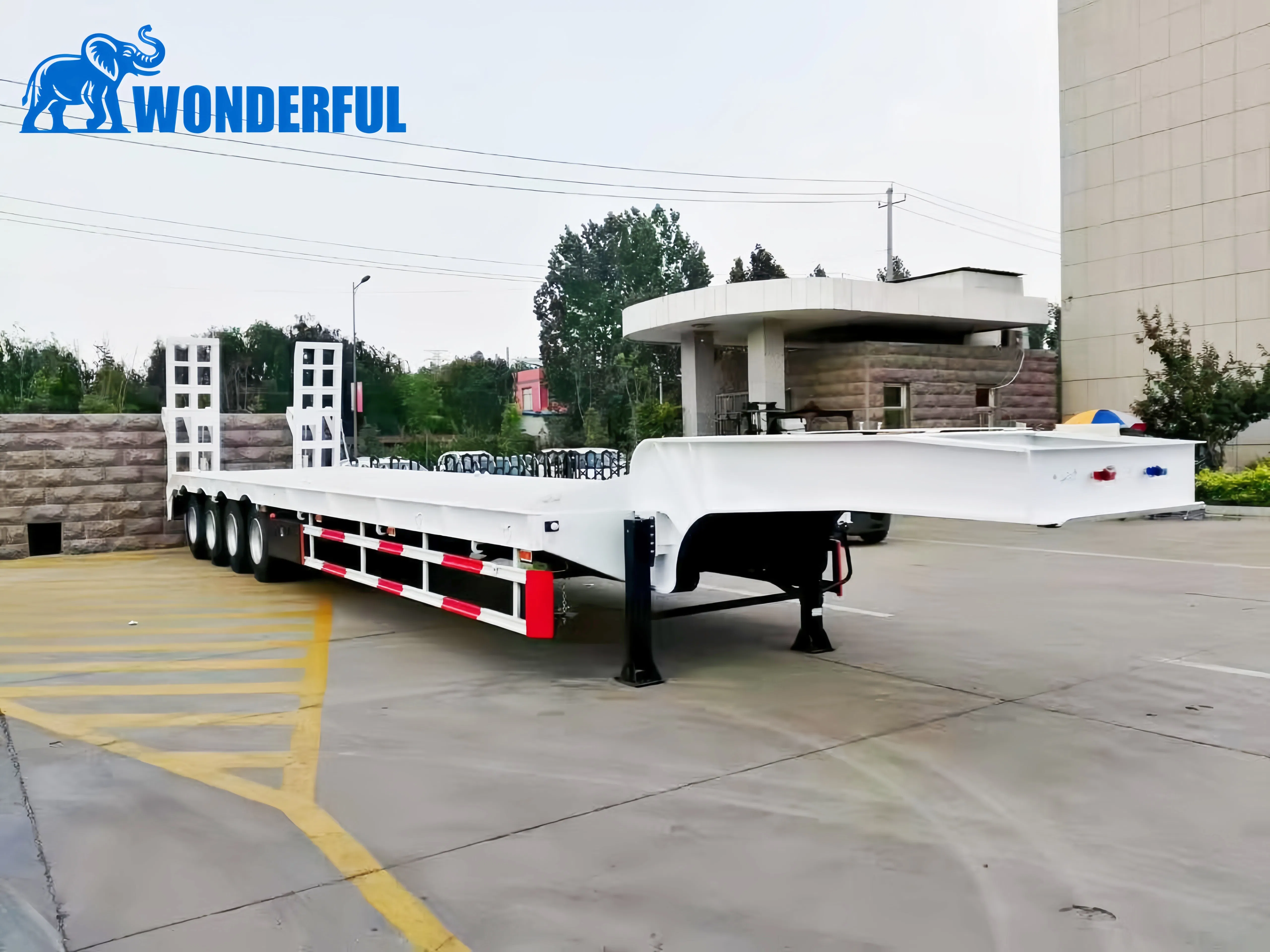 4 Axle 90t Sinotruck Enclosed Equipment Empty Weight Double Drop Detachable Diagram Clip Deck Height Connection Cylinders Low Loader Lowbed Truck Semi Trailer