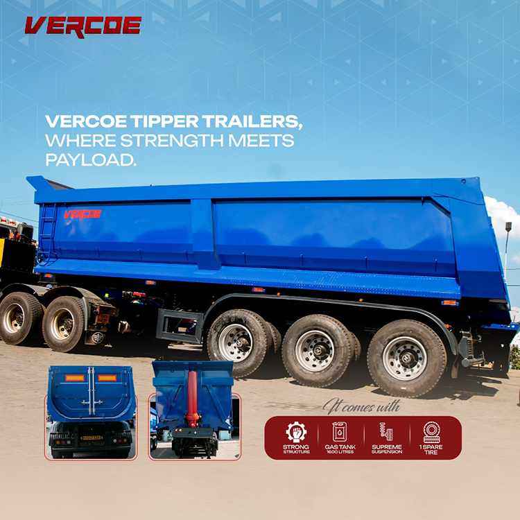 Vercoe 40 50 60 80 Ton Dump U-Shaped End Rear Tipper Dumper Dump Truck Semi Trailer for Sale