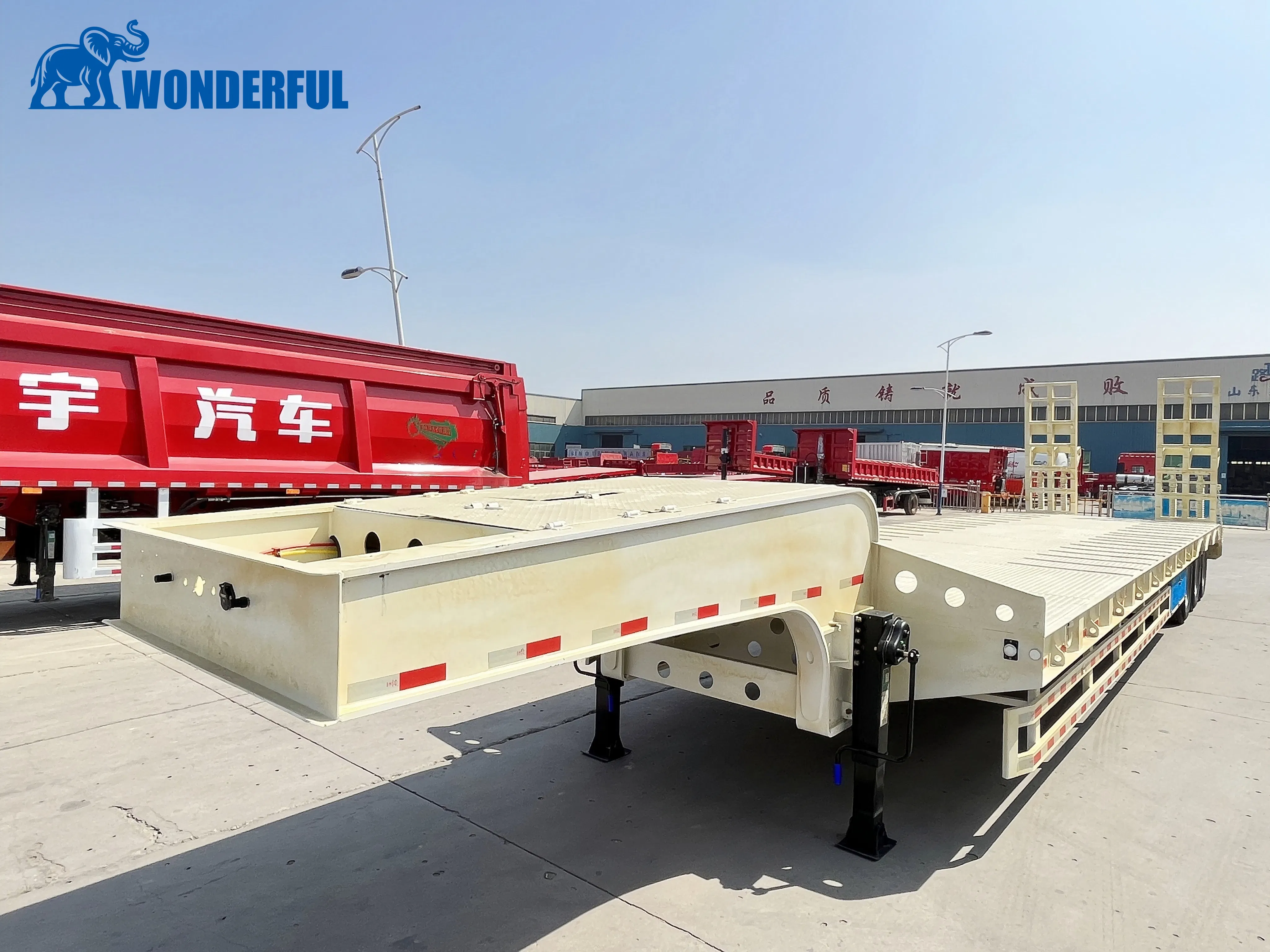 3 Axles Extendable Decking Loading Dimensions 4 Lines Heavy Duty Removable Height Double Low Loader Lowboy Drop Deck Lowbed Semi Trailer