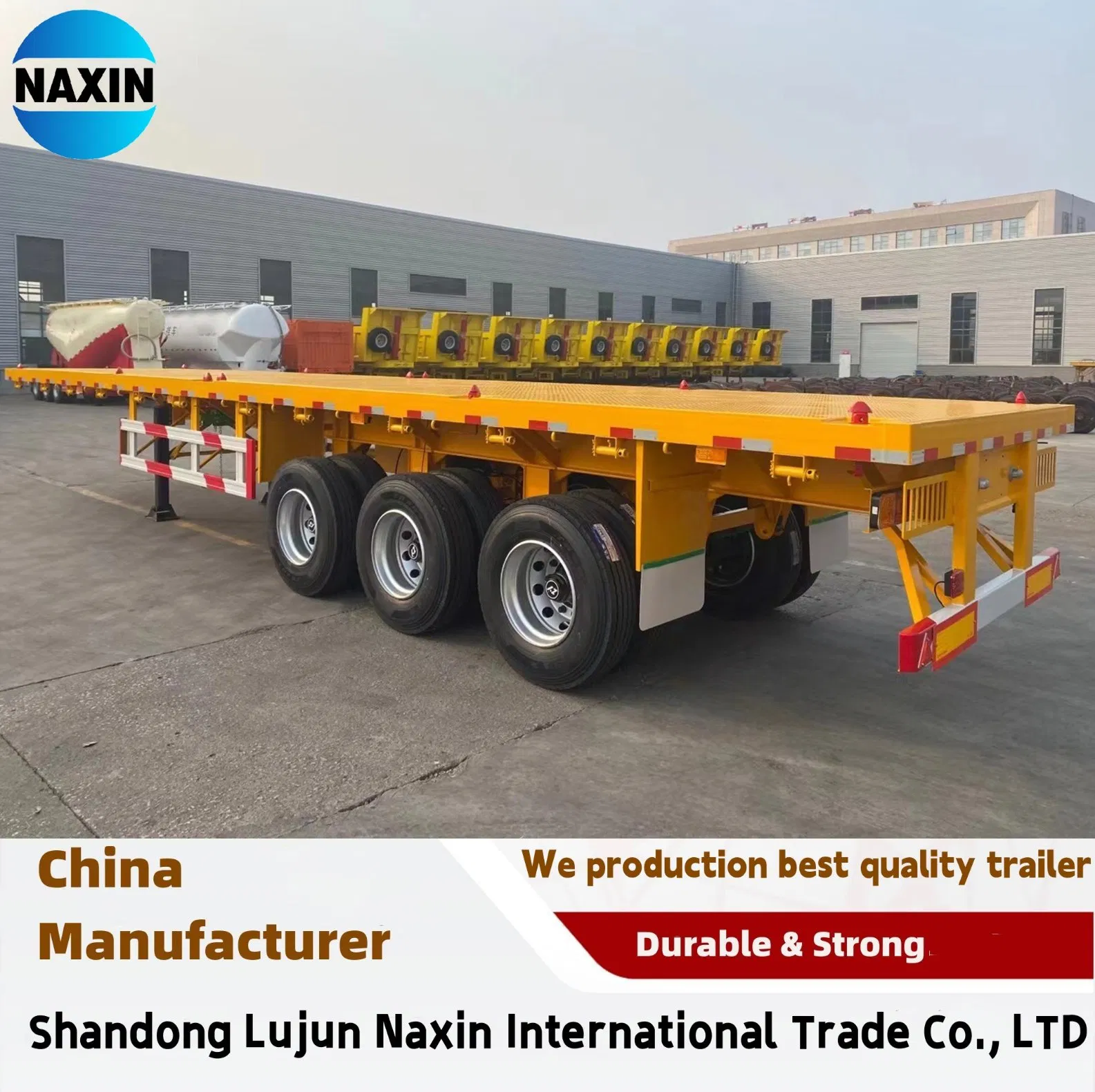 Spot Discounted International 2/3/4 Axles 50 Tons 20/40 Foot FT Container Shipping Flat Deck Platform Triaxle Flatbed Truck Semi Trailer