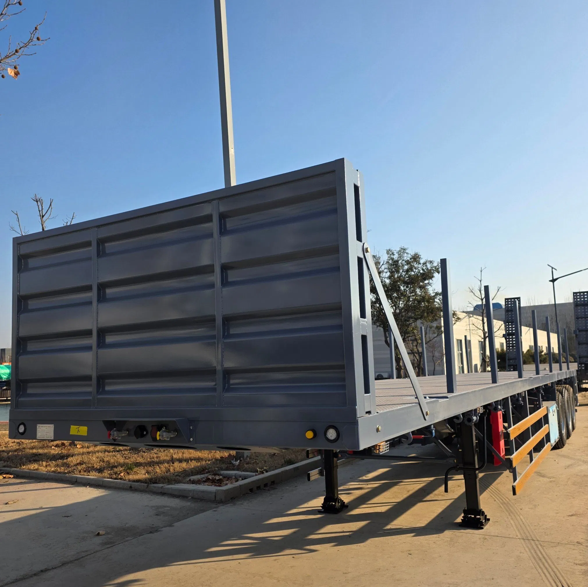 2axles 3axles 4axles Wood Woodden Timber Log Transport Platform Flatbed Flat Bed Side Posts Pipes Semi Trailer