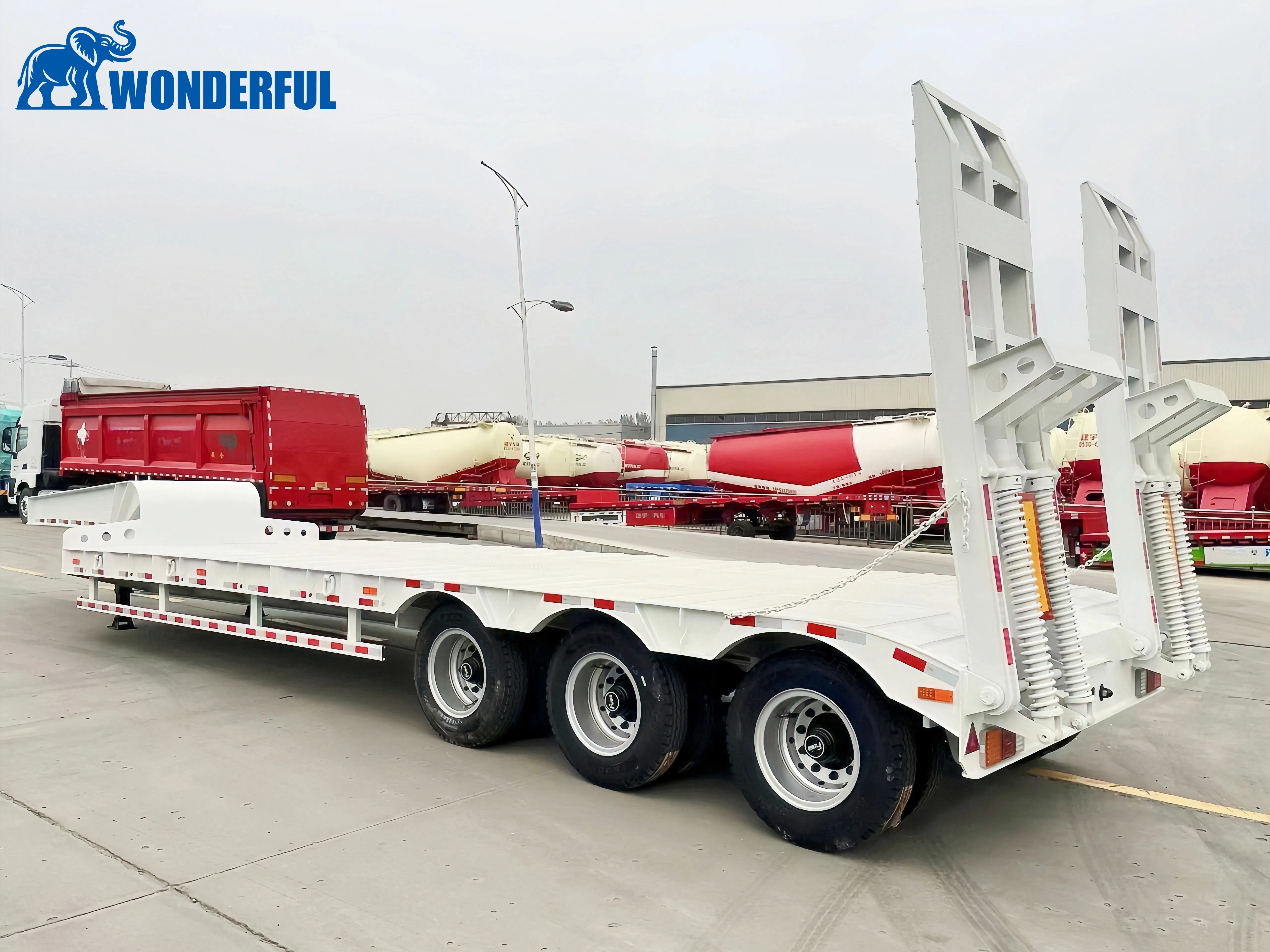 3 Axles Extendable Decking Loading Dimensions 4 Lines Heavy Duty Removable Height Double Low Loader Lowboy Drop Deck Lowbed Semi Trailer