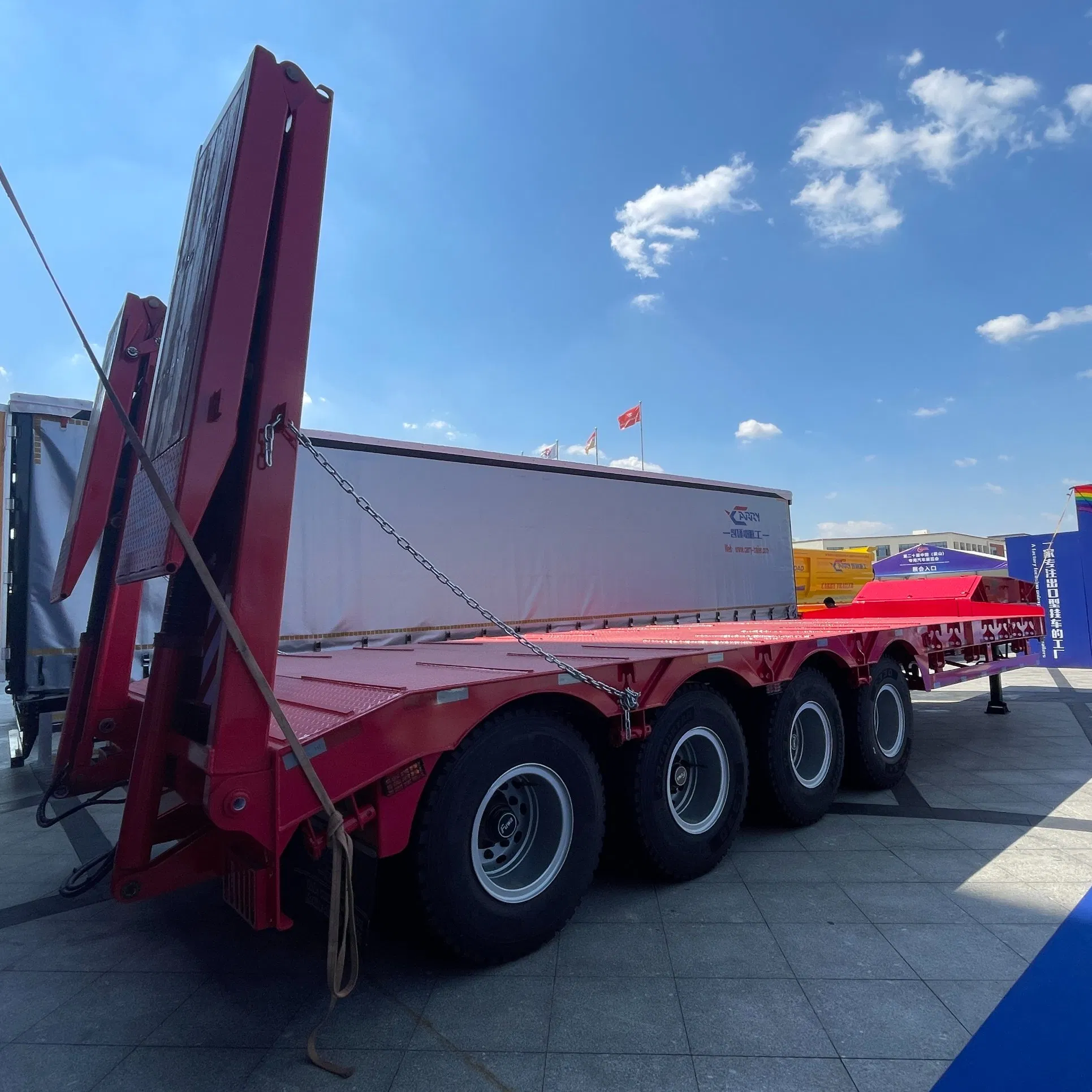 3/45axle 60/100ton Hydraulic Extendable Gooseneck Drop Deck Flat Low Bed Loader Platform Lowbed Semi Trailer Lowboy