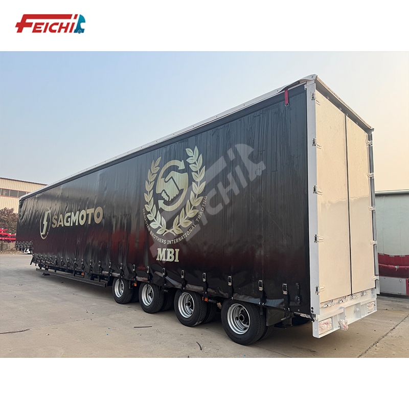 Feichi Factory 4 Axle Dry Van Type Box Curtain-Sider Semi Trailer Side Curtain Semi Trailer