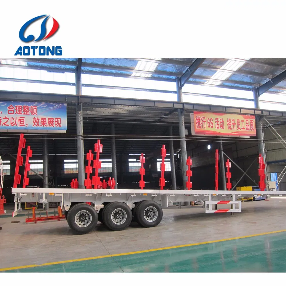 Timber Logging Transport Platform Logtruck with Side Posts Pipes Semi Trailer