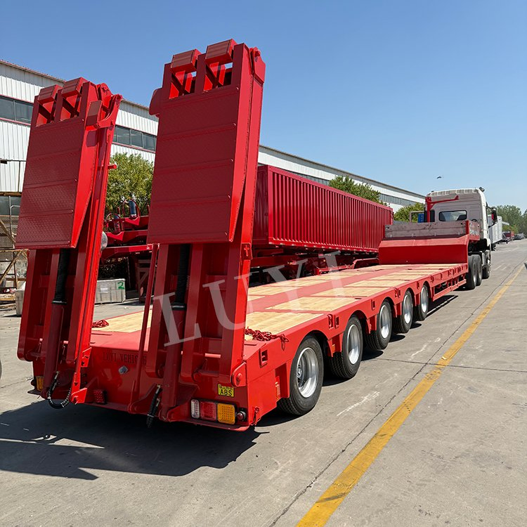 2/3/4/5 Axle Low Bed Loader Gooseneck Heavy Duty Transportation Platform Cargo 50/60/80/100/120 Lowbed Lowboy Flatbed Semi Truck Trailer for Sale